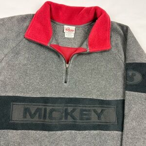 Vtg Disney Mickey Mouse Mens Pullover Fleece Jacket XL Oversized Y2K 1/4 Zip A3